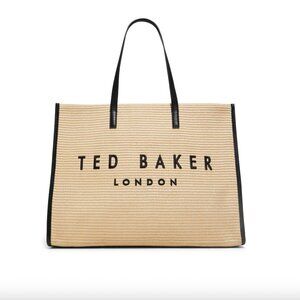 NWT Ted Baker 'Palmer' Raffia Large ICON Tote Bag Tan/Black